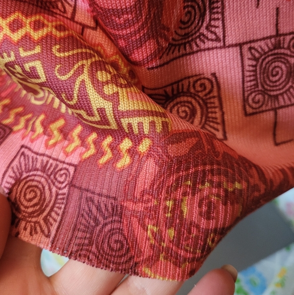 Pink 1960s 1970s mock neck long sleeve print top - Picture 4 of 14